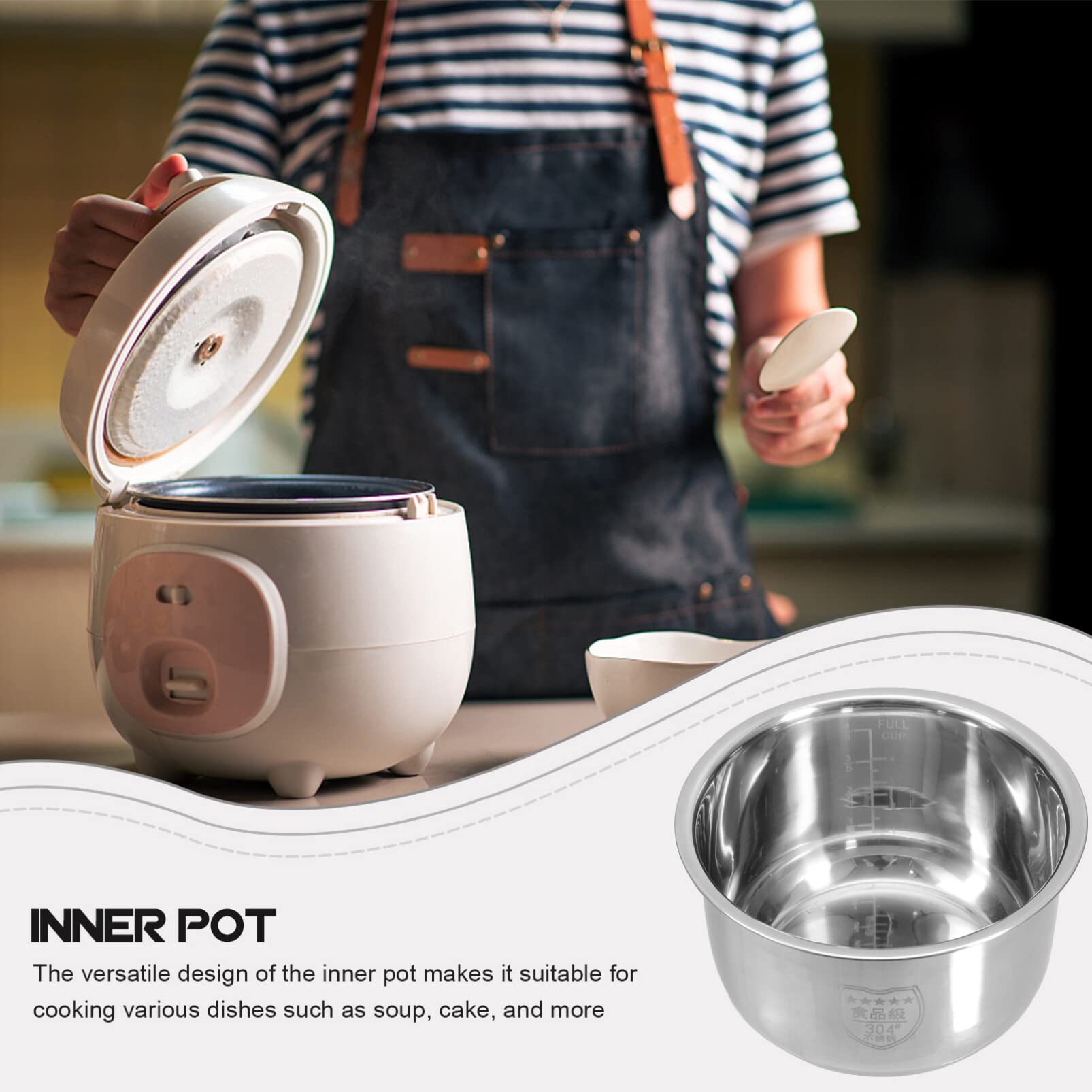 Cuociriso in acciaio inox, pentola interna da 2 l, fornello per riso in acciaio inox, contenitore in acciaio inox, contenitore antiaderente per cucina e ristorante
