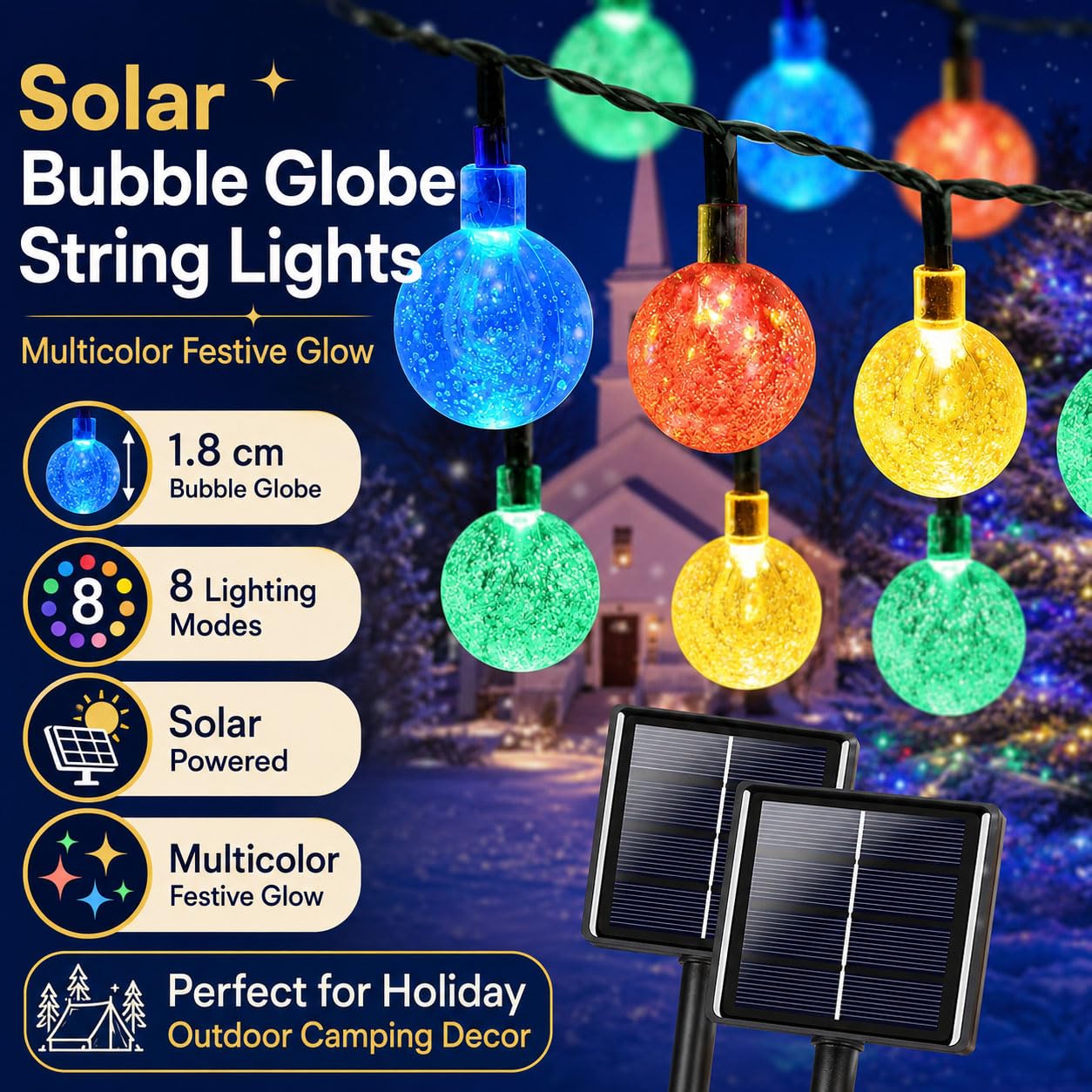 Hiseng Catena Luminosa Esterna Solare, Luci Solari Esterno da Giardino a Bolle, Lampade Solari Impermeabili per Campeggio, Terrazzo, Balcone (Arancione Viola,32M)