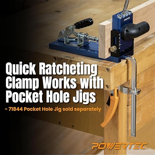 Miniatura 7 de POWERTEC 71542V Quick Release Ratcheting Table Clamp for MFT and Guide Rail System, 7" Capacity (178mm) x 2-3/8" Throat Depth, 2 PK