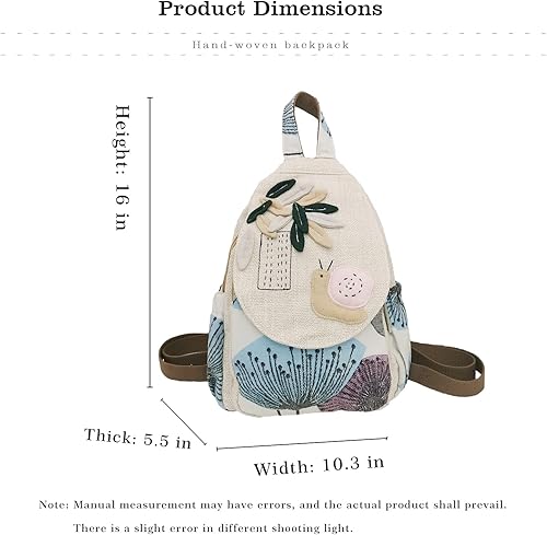 Vista 50 de HUANGGUOSHU Mujer de algodón tejido bohemio cáñamo Boho lona bordado múltiples bolsillos retro linda mochila cartera mochila mochila gato caprichoso