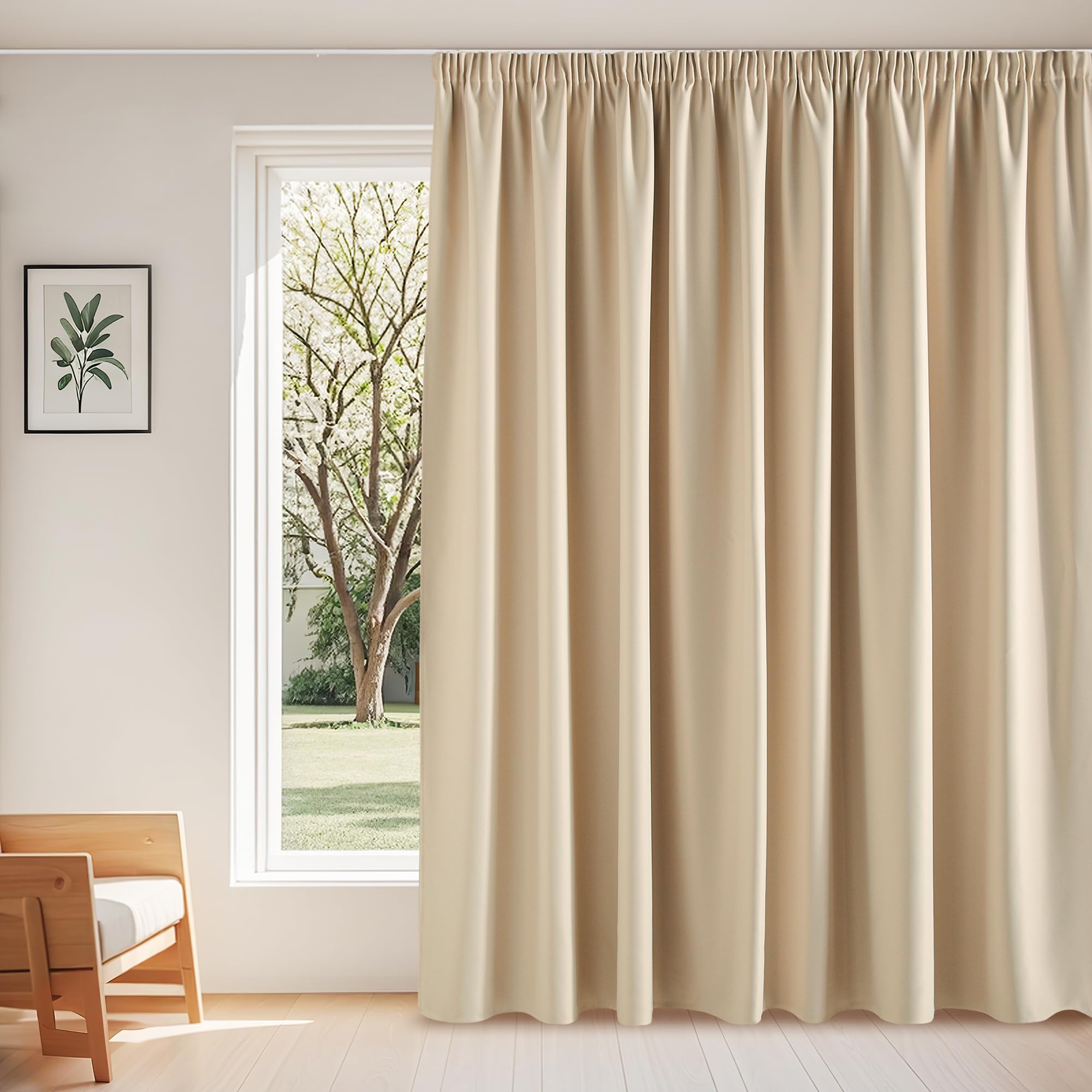 PONY DANCE Rideau Grande Largeur 300x260cm (LxH), Rideaux Occultant Galon Fronceur et Passe Tringle, Thermique Isolant Anti Froid Chaleur Decoration pour Fenetre Chambre Salon, Jaune Beige
