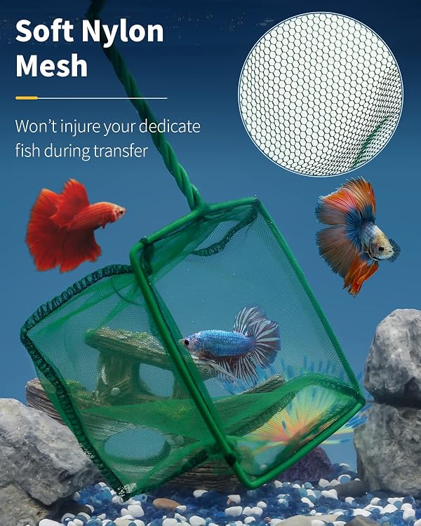 Pawfly 4 & 6 Inch Aquarium Fish Net Set with Braided Metal Handle Square Green Net with Soft Fine Mesh Sludge Food Residue Wastes Skimming Cleaning Net for Fish Tanks Small Koi Ponds and Pools by Pawfly - Image 3
