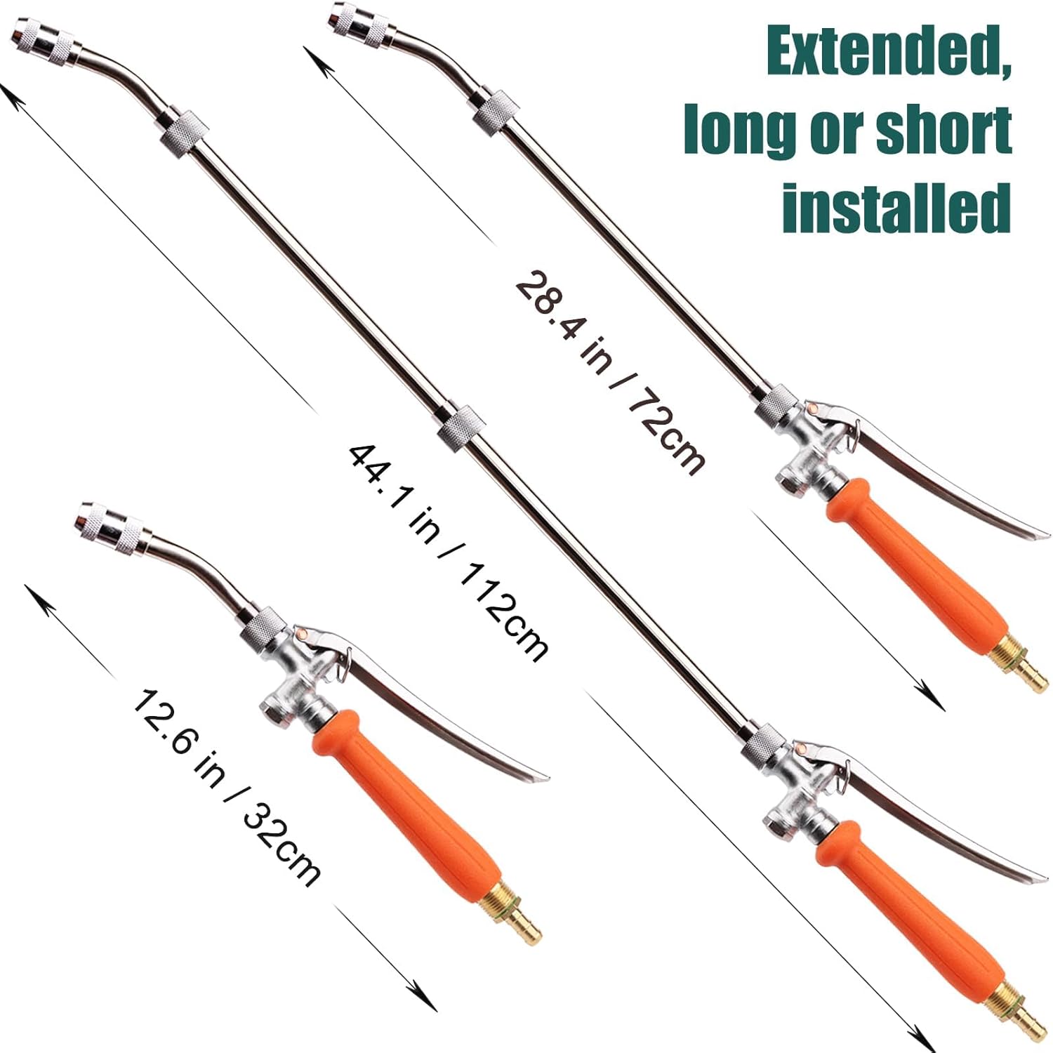 Sprayer Wand, 44" all metal Sprayer for 1/2" & 3/8" Hose Quick Connectors, 1/4" & 3/8" Brass Barb Sprayer Wand Replacement Built-in Shut Valve Stainless Steel Spray Wand, w/Hose Connector