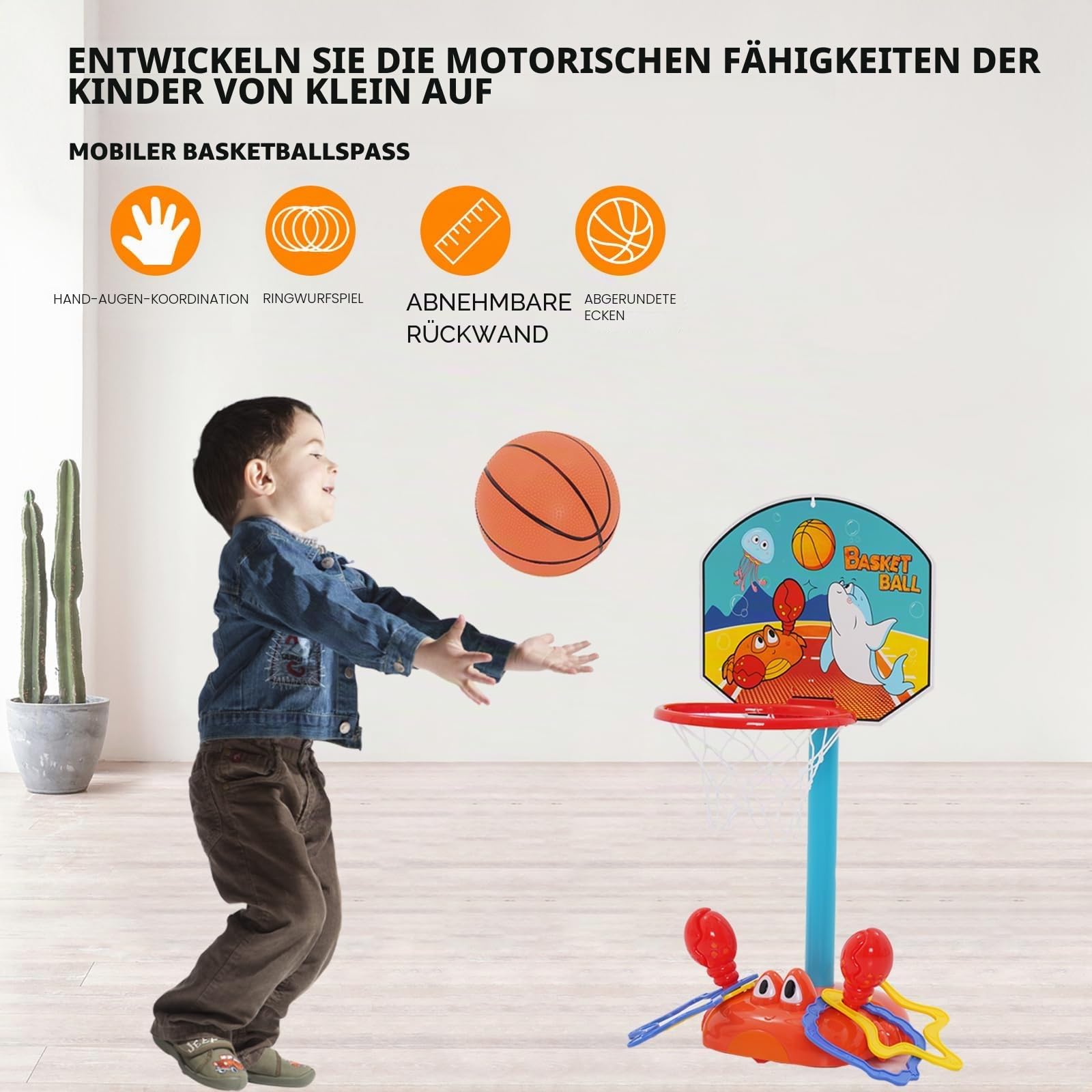 Kinder Basketballkorb mit Ball Indoor Outdoor,70cm Beweglicher Basketballkorb mit Ständer Zimmer Spielzeug für Kleinkind 1 2 3 Jahre
