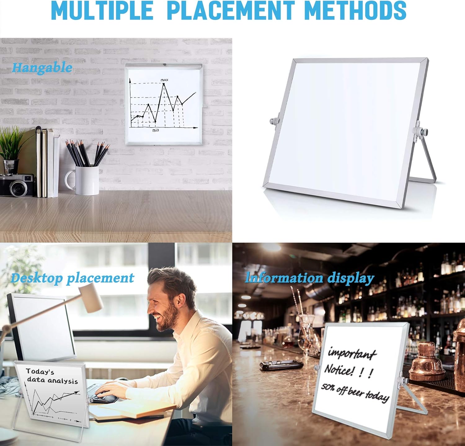Small Dry Erase White Board, 10" X 10" Double Sided Desktop Whiteboard, Portable Magnetic Tabletop Erase Board for Kids Drawing, Teaching, Memo, Office, Home, School Magnetic White Board : Office Products