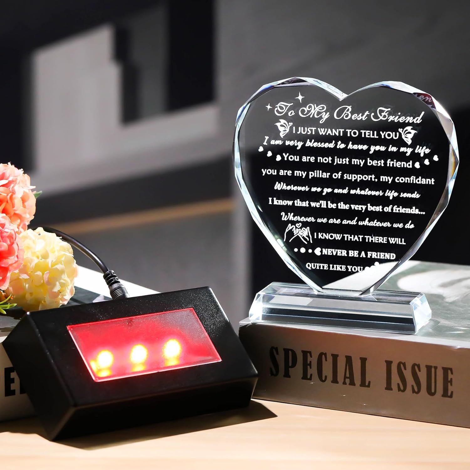 YWHL Best Friend Birthday Gifts with LED Base Bestie Gift for Women Crystal Heart Friendship BFF Gifts for Women Gift Ideas for Best Friend Female on Christmas - Image 4