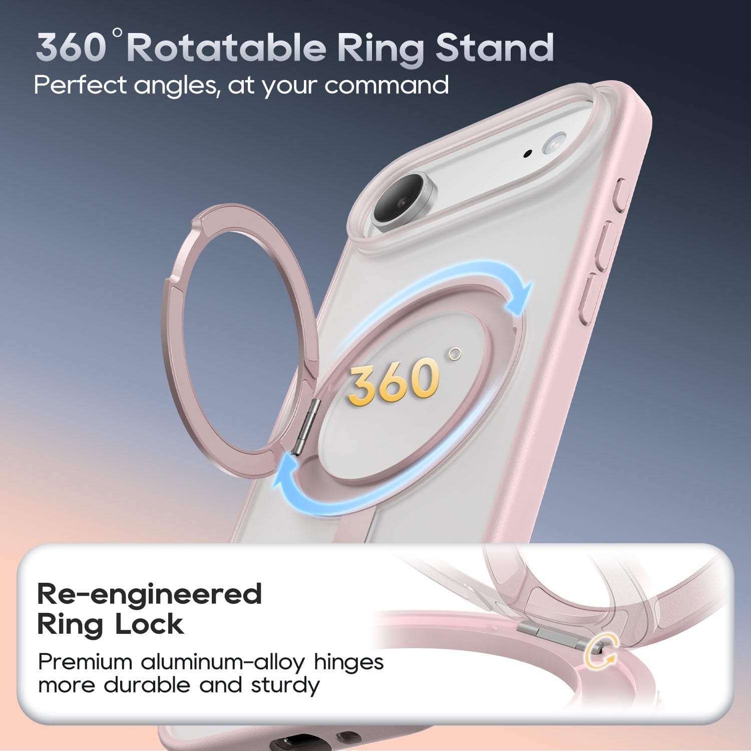 for iPhone Air Case 6.5-Inch with Magnetic 360° Ring Stand Compatible with MagSafe Frosted Matte Shockproof Protective Phone Cover 6.5" 2025, Pink