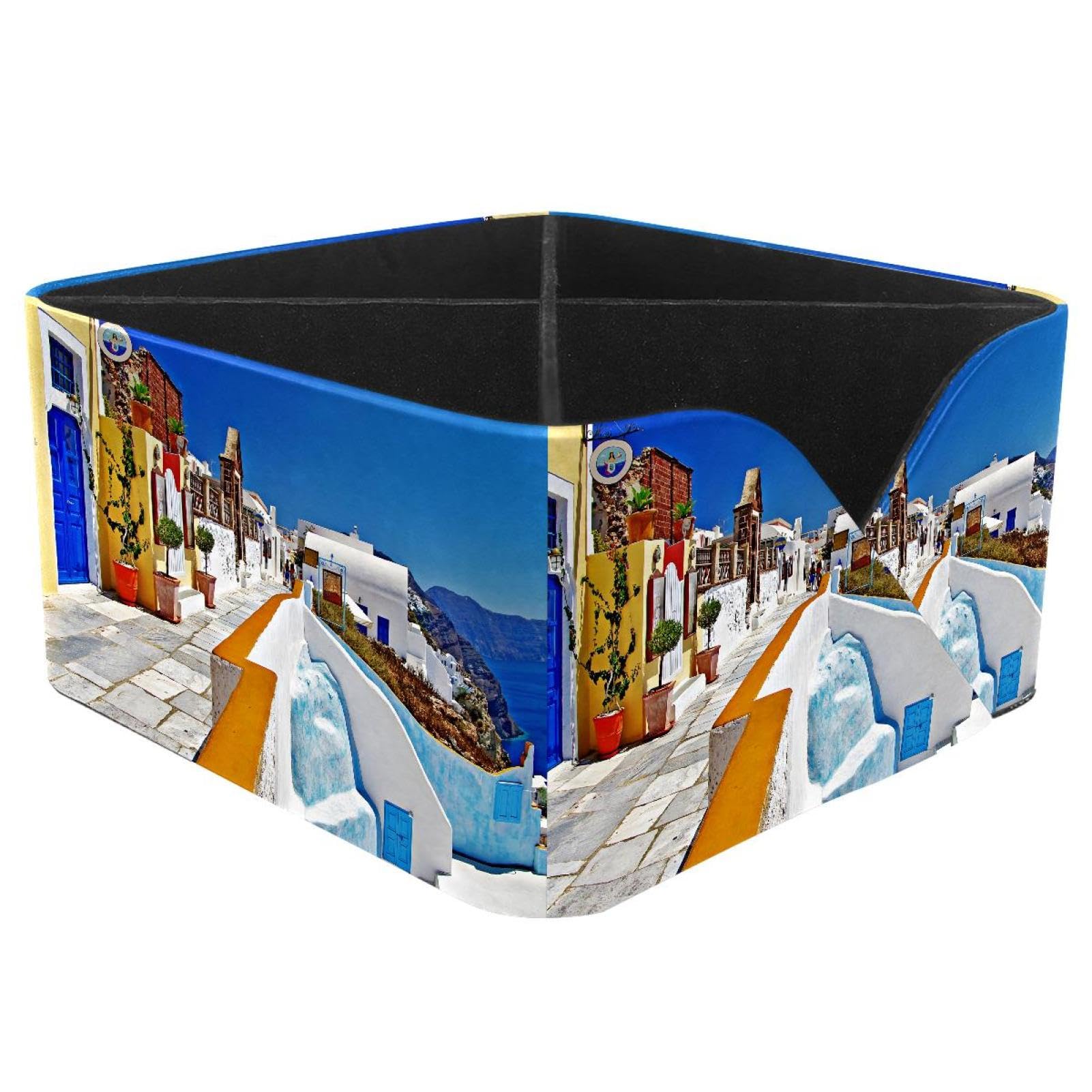 KengjuTesu Greece Santorini Caldera Desktop Organizer Pen Holder, Rectangular Pencil Cup for Office, Study and Makeup Stations