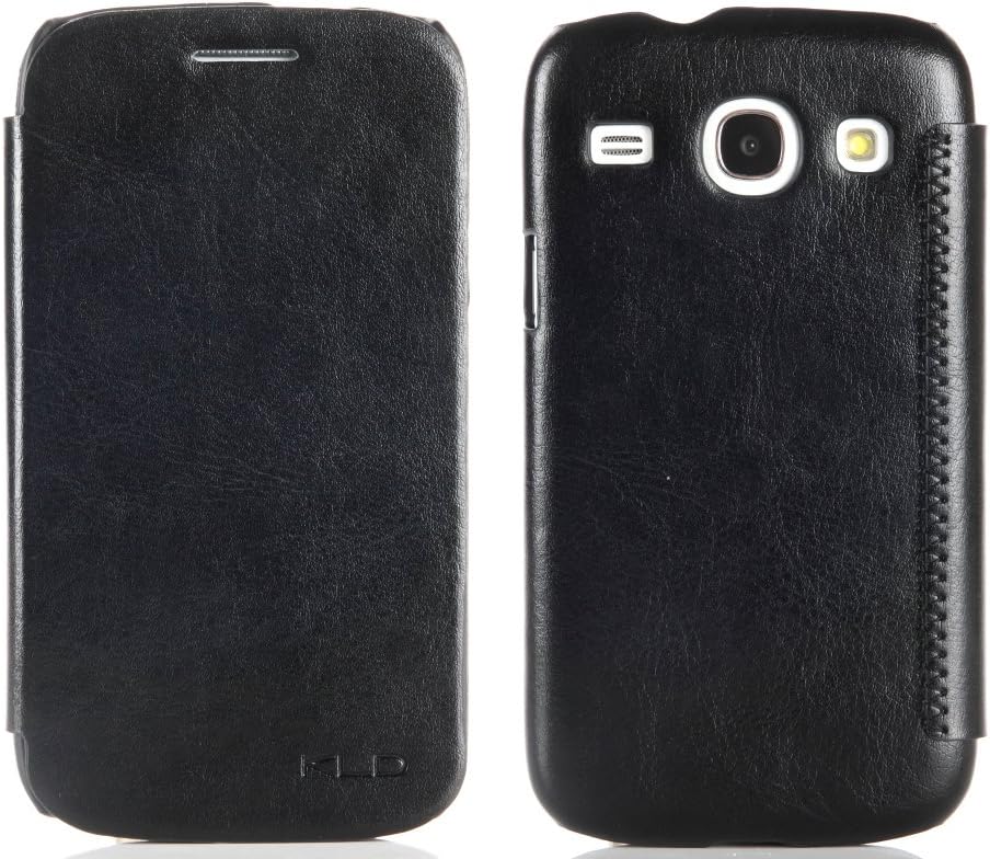 KLD ENLAND Series Ultra Slim Hard Leather Folio Flip Cover Case for Samsung Galaxy Core GT-i8260 i8262 (Black)