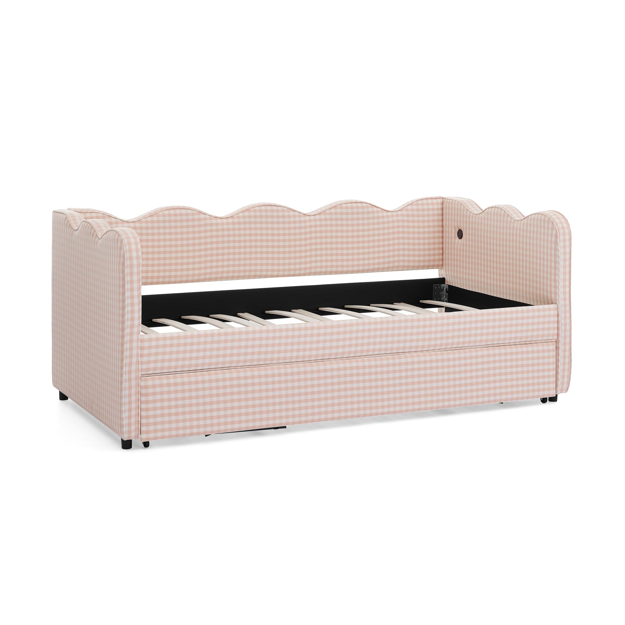 Photo 1 of KEIKI Twin Upholstered Daybed with Trundle, USB, Pink
