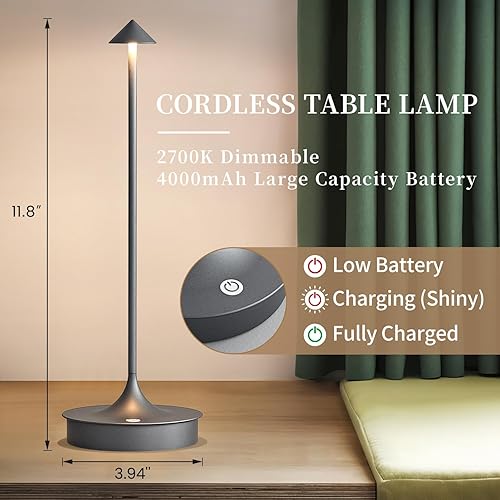 Miniatura 6 de Lámpara de mesa inalámbrica recargable LED funciona con pilas, lámpara de mesa de 4000 mAh, lámpara táctil regulable al aire libre, impermeable,