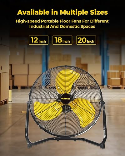 Miniatura 8 de VENTISOL Ventilador de piso portátil de 18 pulgadas, ventiladores industriales de metal de 3 velocidades con inclinación de 360°, ventilador