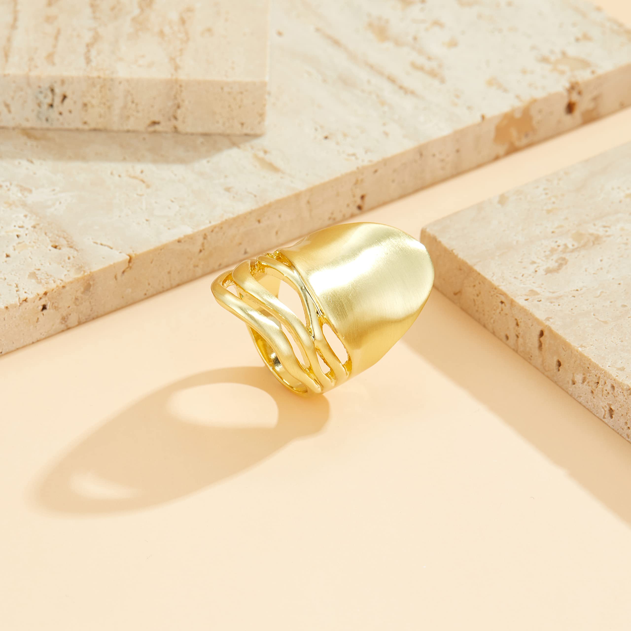 Gold- und Silberringe für Damen, klobige Siegel-Statement-Ringe, vergoldeter Bandring, breite quadratische Metallringe, Cocktail-Modeschmuck, Geschenke für Sie