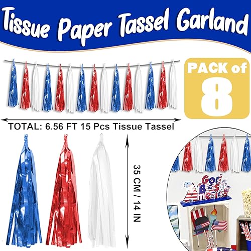 Miniatura 2 de Guirnalda de flecos metálicos con flecos de aluminio de color rojo azul y blanco, guirnalda de borlas para flotadores de desfile, despedida de
