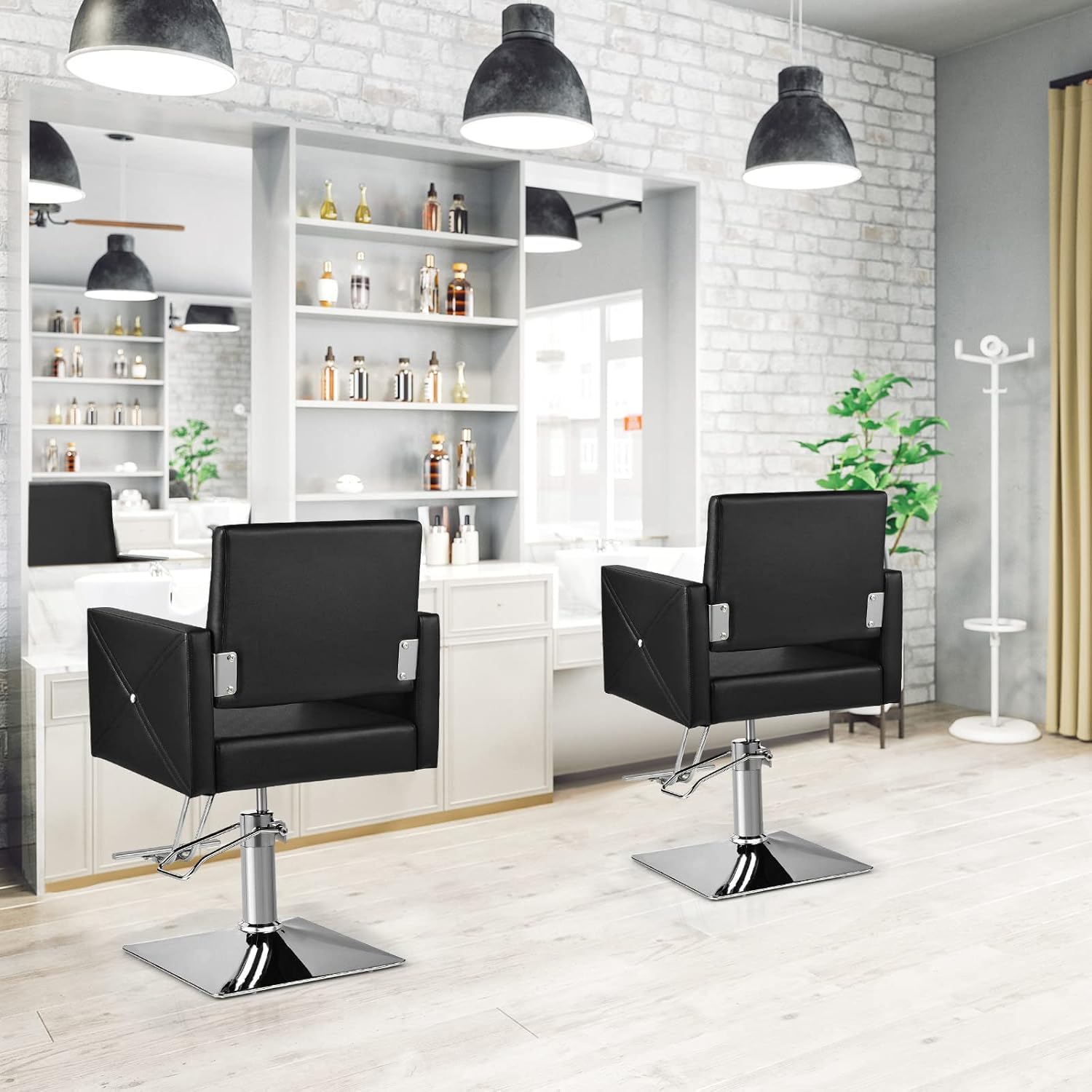 RELAX4LIFE Silla Peluquería Giratorio 360° con Altura Regulable 94,5-110cm, Bomba Hidráulica, Reposabrazos y Reposapiés, Sillón Barbero para Salón de SPA y Belleza, Barbería, Carga 150kg (Negro)