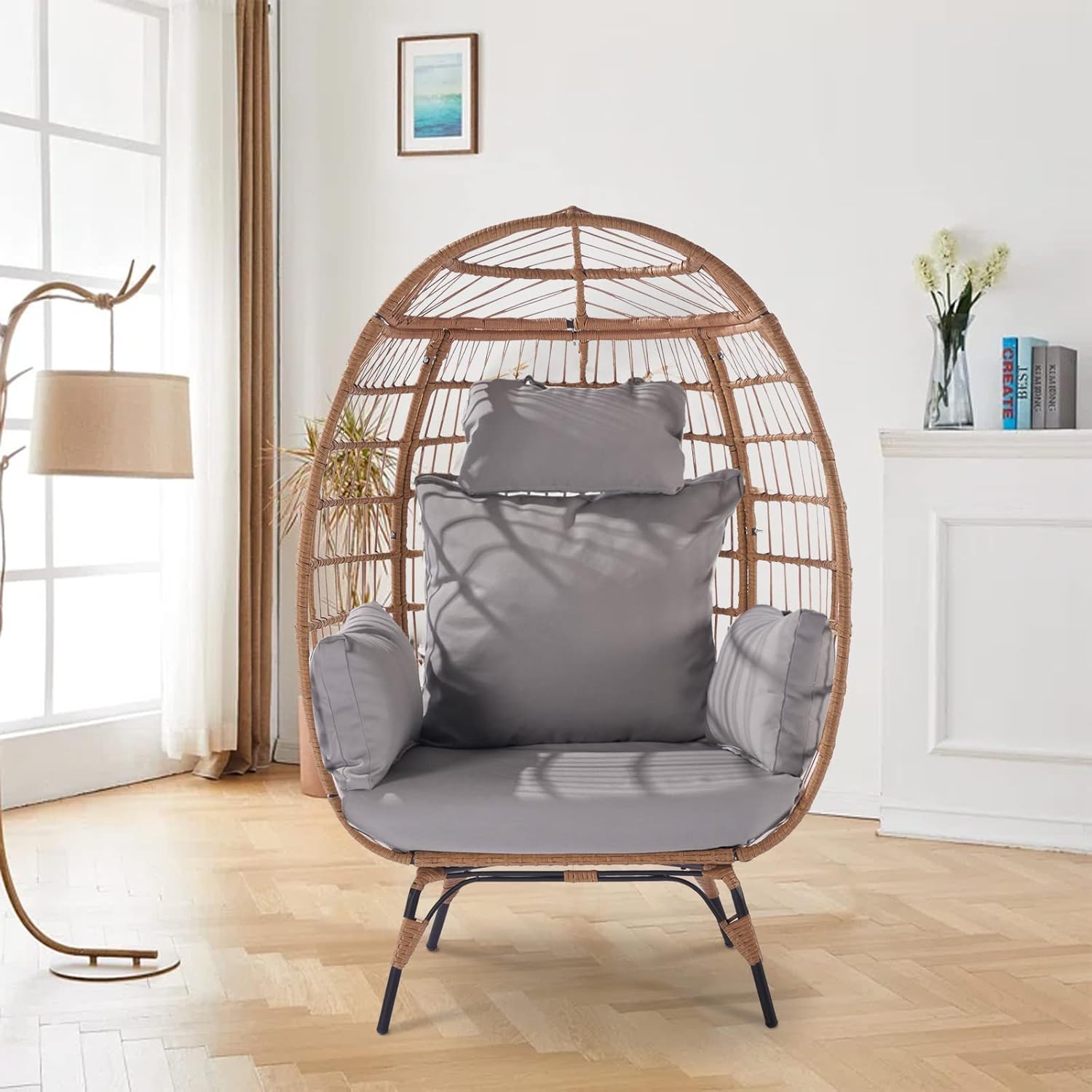 Deolme Wicker Egg Chair with Stand Outdoor Indoor Oversized