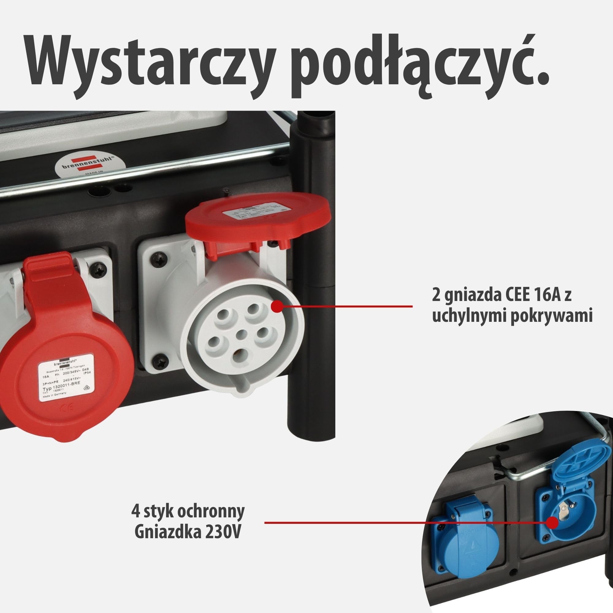 Brennenstuhl kompaktowy gumowy rozdzielacz mocy (kabel 2 m, 2xCEE 400V/16A, 1x CEE 400V/32A, 4x 230V/16A, do stałego użytku na zewnątrz, Made in Germany)