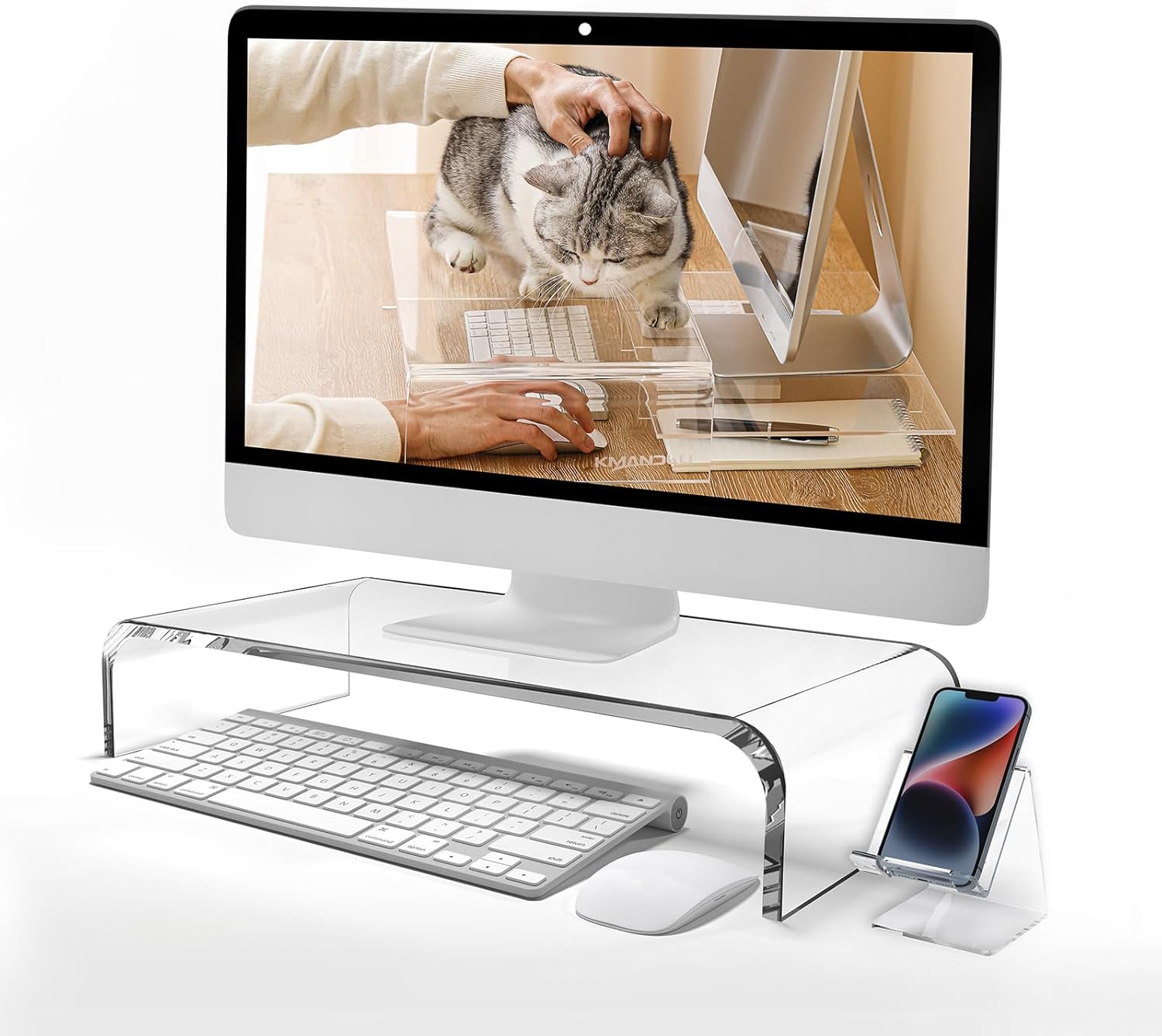 Premium Acrylic Monitor Stand – Extra-Wide 20″ L x 10″ W x 4″ H Clear Computer Riser, Laptop Stand, Sleek Desktop Organizer for Office & Home, TV, Printer, with Bonus Acrylic Phone Stand Premium Acrylic Monitor Stand – Extra-Wide 20″ L x 10″ W x 4″ H Clear Computer Riser, Laptop Stand, Sleek Desktop Organizer for Office & Home, TV, Printer, with Bonus Acrylic Phone Stand