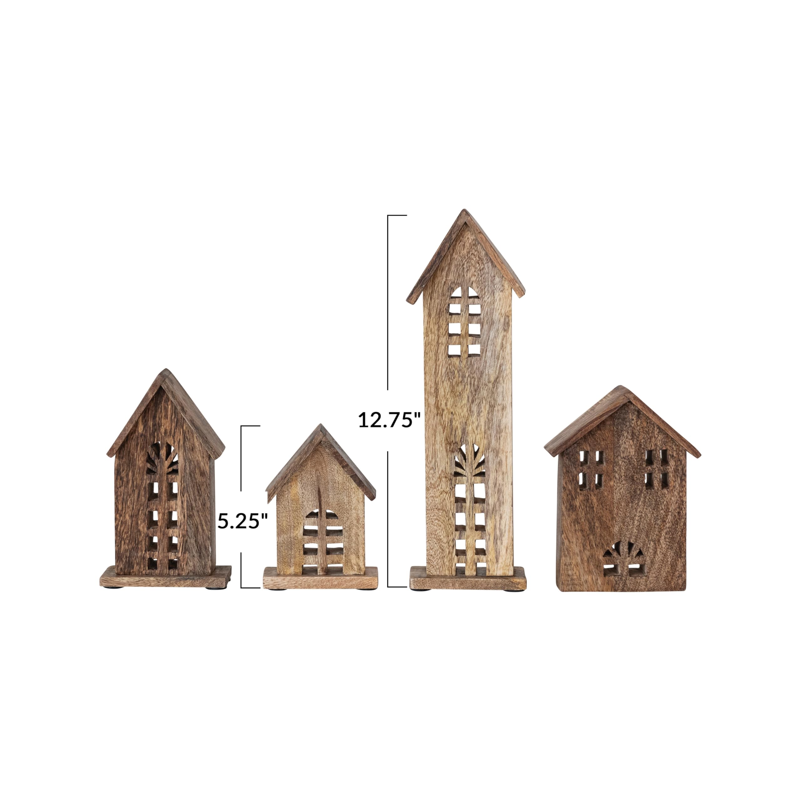 Creative Co-Op Decorative Carved Mango Wood Houses, Natural, Set of 4