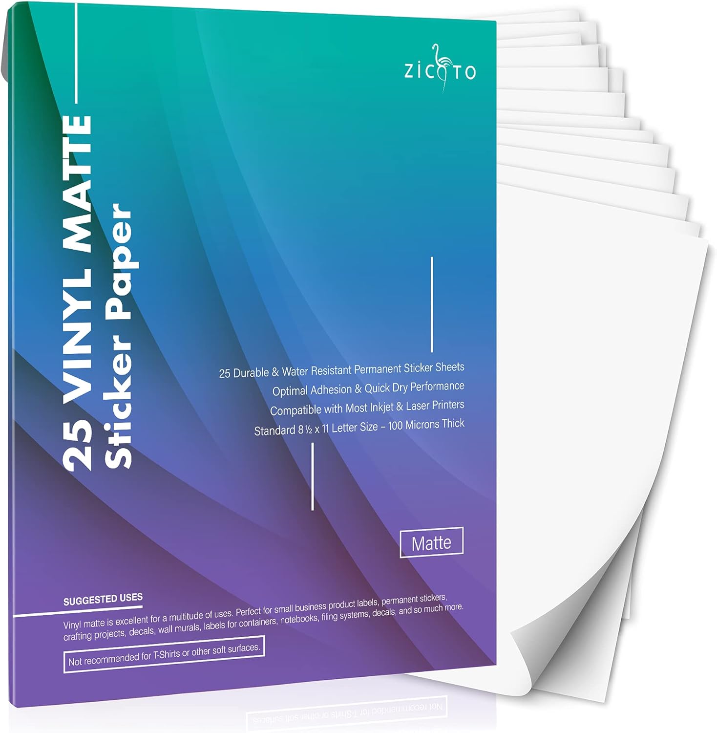 Premium Printable Vinyl Sticker Paper - 25 Matte Sheets of Waterproof White Decal Paper - Perfect for Your Inkjet Or Laser Printer And Compatible with Cricut Cutting Machines : Office Products