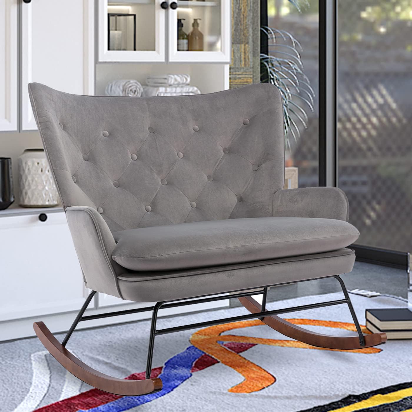 Amazon.com: Yoluckea Oversized Velvet Rocking Chair for Nursery Modern ...