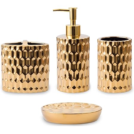 Amazon.com: Gold Bathroom Accessory Set 4 Piece Ceramic Bath ...