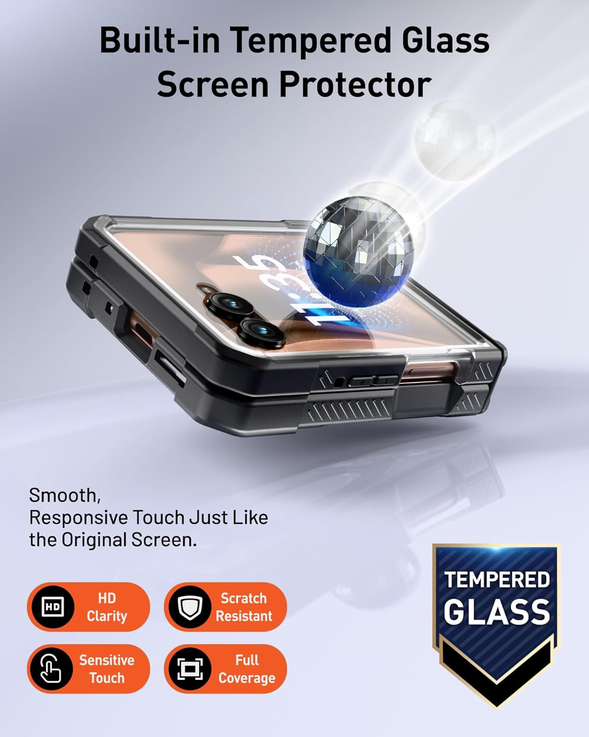 Poetic for Moto Razr+ Plus 2025/2024 Case | Compatible with MagSafe | 360° Spin Magnetic Ring Stand | Military Grade Drop Proof Protection Cover | Built-in Tempered Glass Screen Protector|Black/Clear