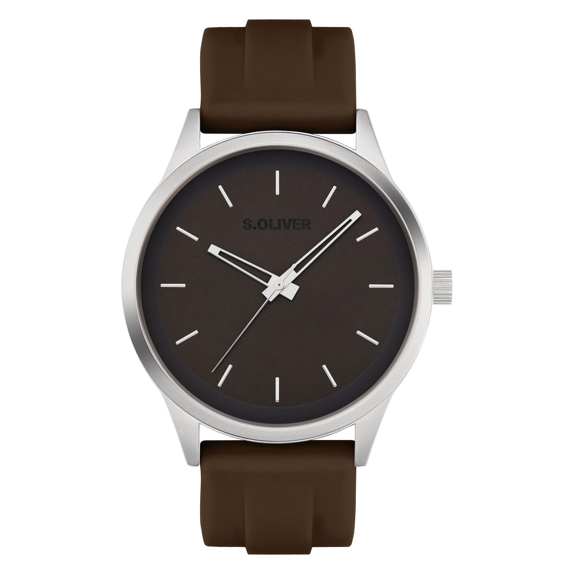 s.Oliver Men's Watch, Round, IP Black, 44 mm, Metal Watch with Quartz Movement on Silicone Strap with Pin Buckle, Analogue Watch, 3 ATM Waterproof, Scratch-Resistant