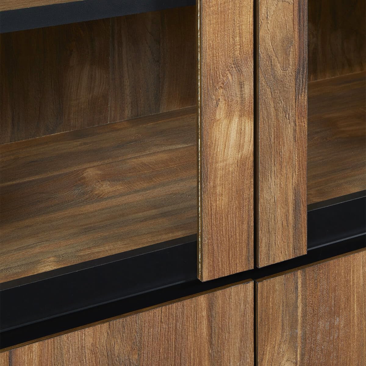 AltoBuy STALONE - Argentier 4 Portes Effet Bois Manguier Foncé et Noir