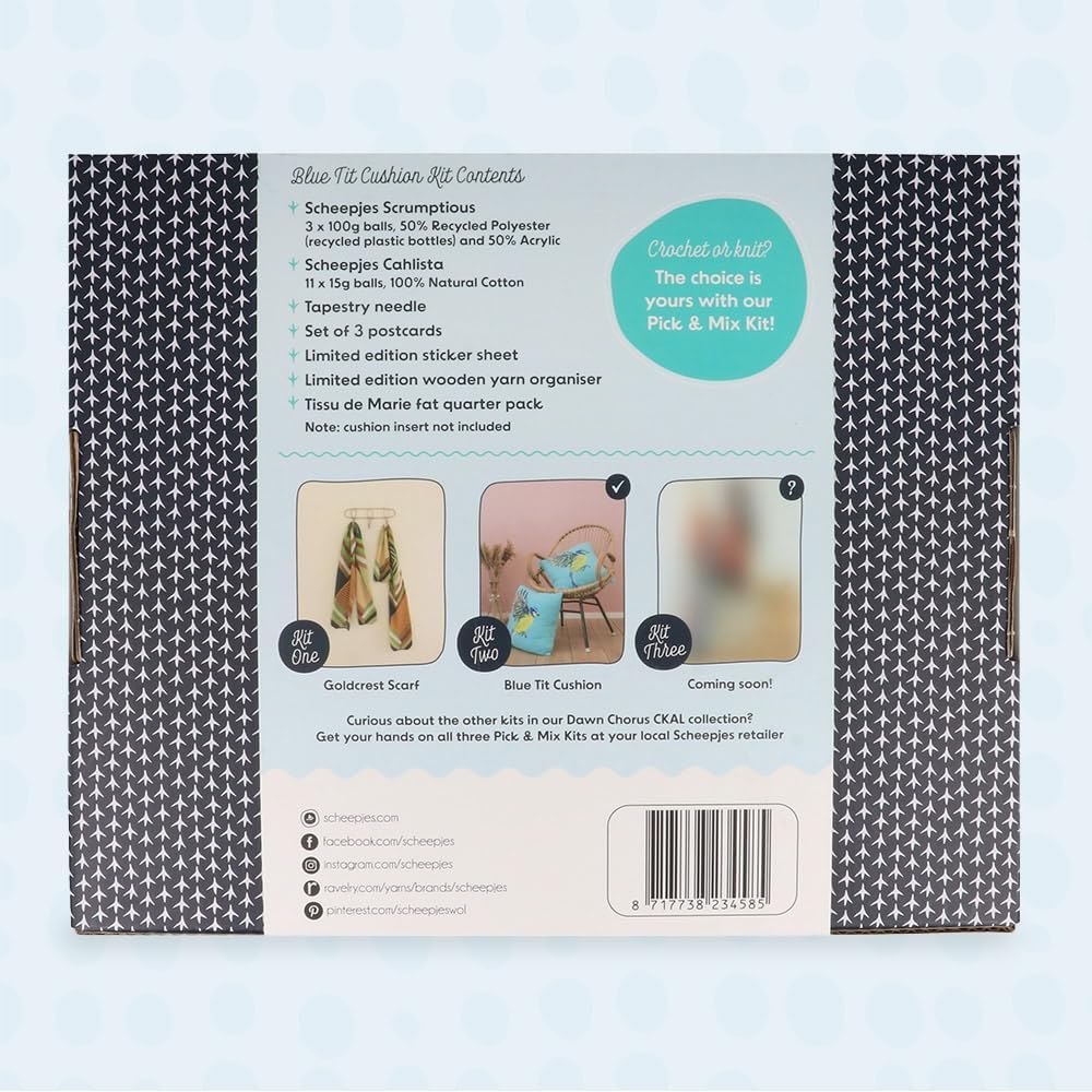 Scheepjes CKAL Blue Tit Crochet Cushion Kit with Yarn and Pattern, 1 piece