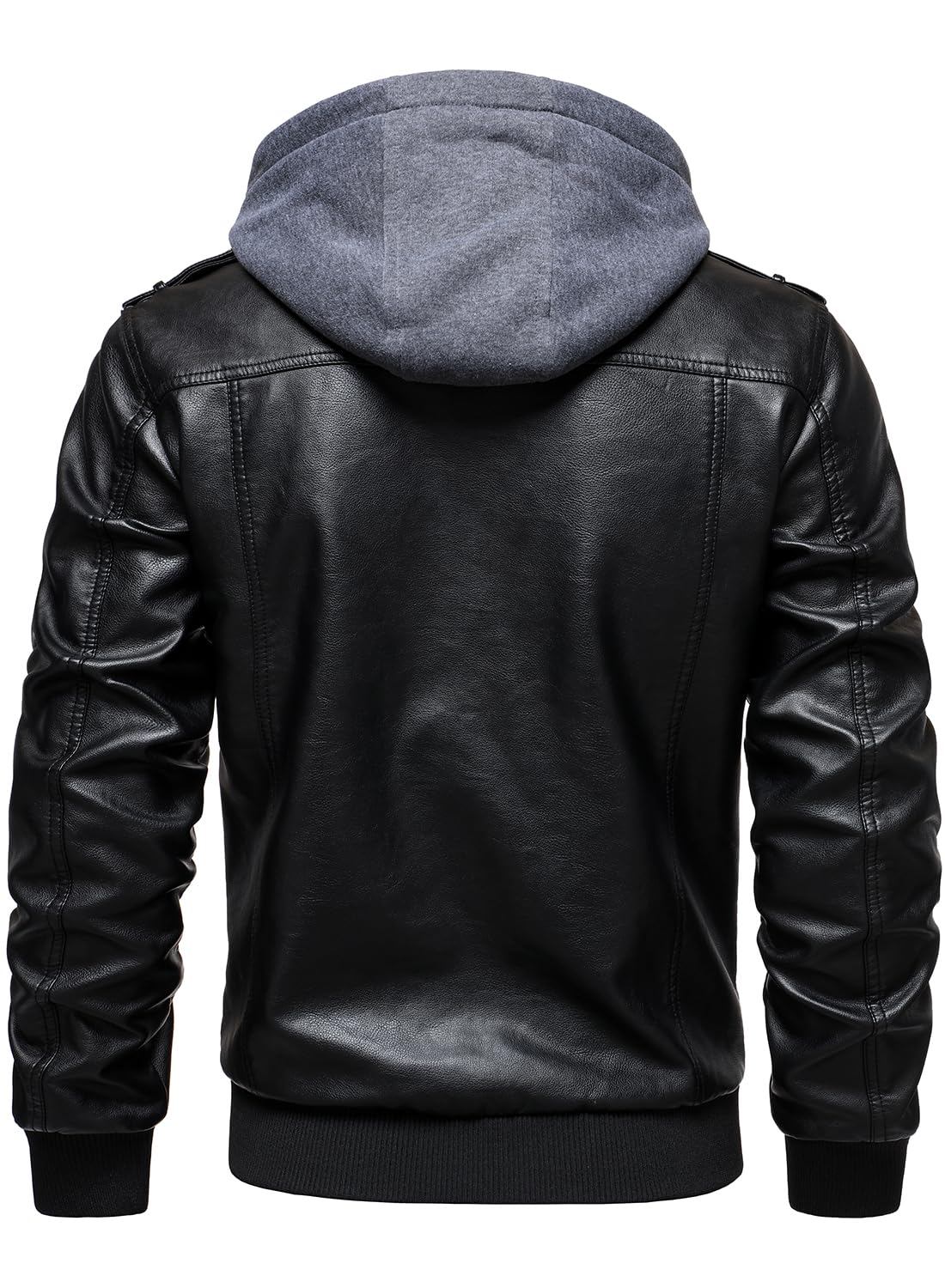 HOOD CREW Herren Lederjacke mit Kapuze Kunstleder Motorradjacken Wasserabweisend Winddicht Moto Vintage Bomberjacke
