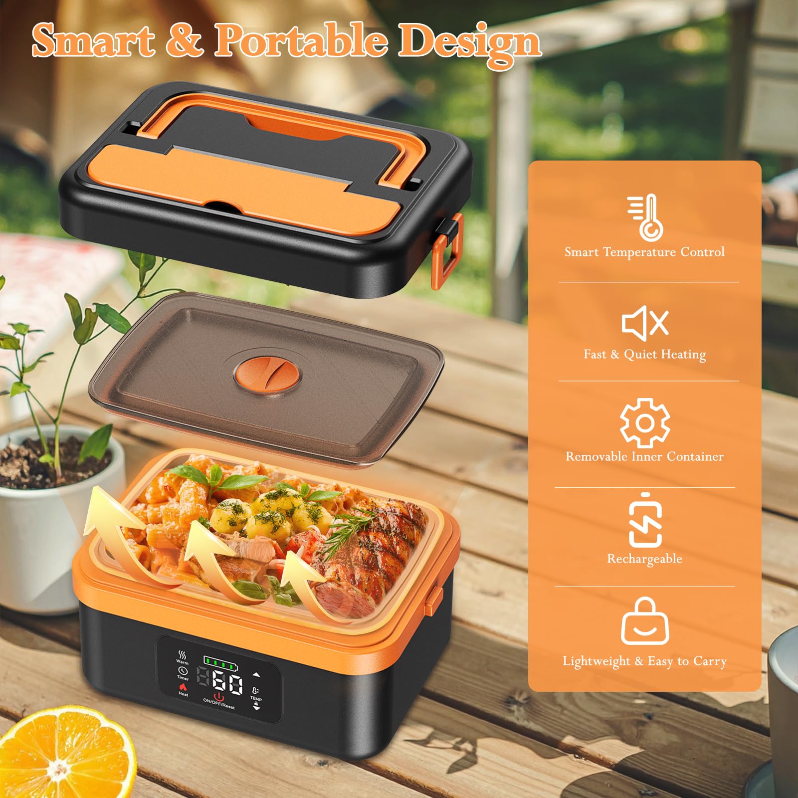 Scaldavivande Elettrico Portatile, 1L Porta Pranzo Elettrico con Touch Screen, Scalda Vivande Portatile Elettrico con Stoviglie in Acciaio Inossidabile e Borsa Termica per Auto/Ufficio/Viaggi