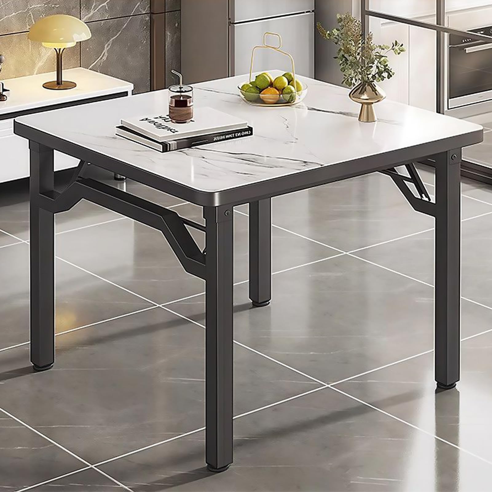 DAYONG Modern Dining Table, Kitchen Table for Dining Room, Folding Dinner Table, Square Dining Room Tables for Living Room Kitchen Camping Office. (Black-80 * 80 * 75cm)