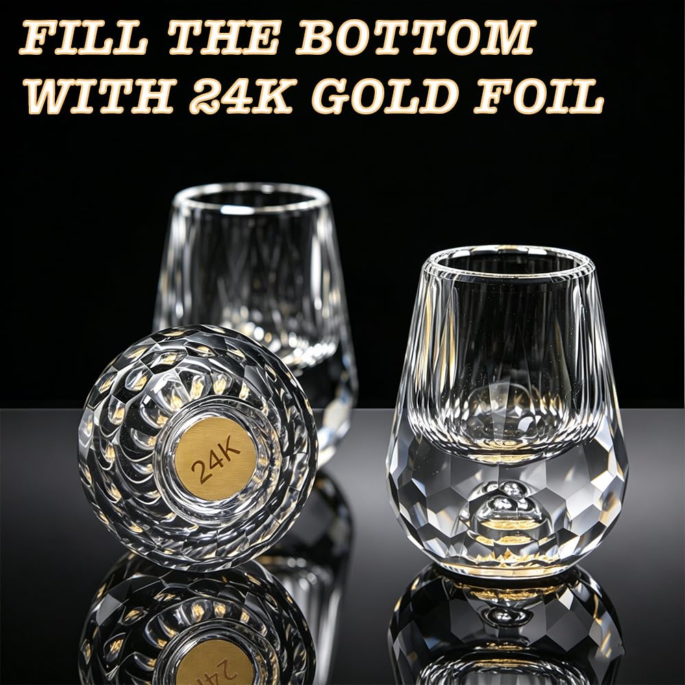 8 Pièces 15ml Verres à Shot en Diamant avec d’Or 24K pour Liqueurs