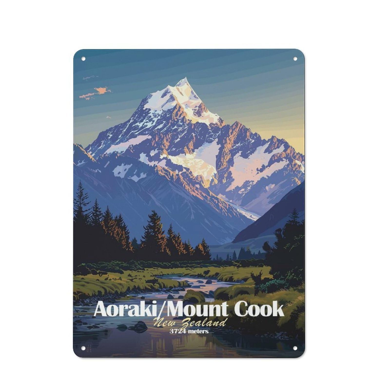 Junmoney Style-19 Modern Retro Decorative Metal Plaque 40X30cm Featuring Mount Cook, New Zealand, Loft Wall Plaque For Flat, Bar, Studio Or Gallery Wall