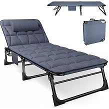 ATORPOK SHOP Folding Sun Lounger with 4 Positions Adjustable Backrests Portable Versatile Camping Bed Recliner Combination for Garden Pool Patio Padded Mattress & Pillow - Blue