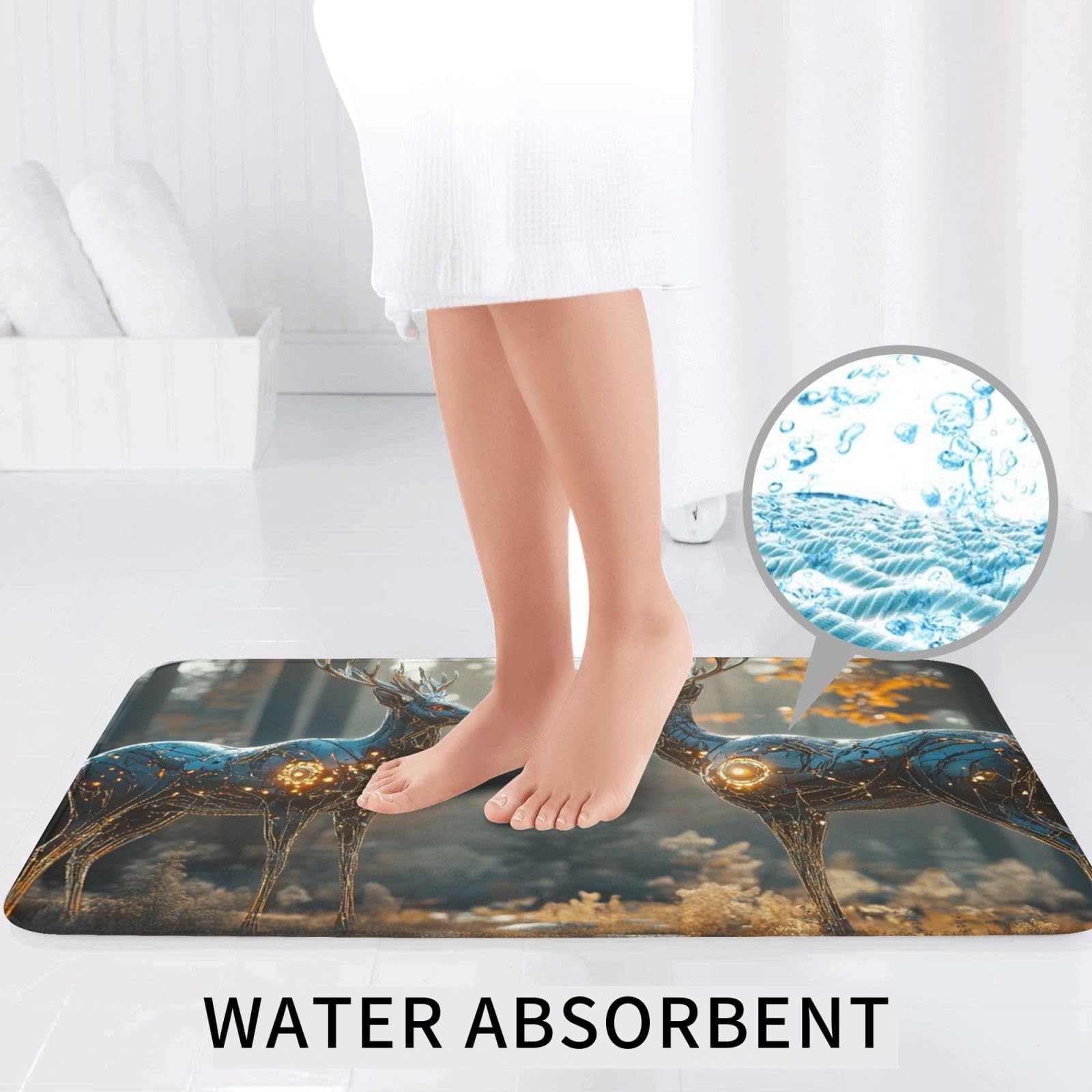Set di 2 tappeti da bagno in metallo con alce, 3 pezzi, morbidi tappetini da bagno assorbenti in memory foam e tappetino da bagno a forma di U, decorazione per la casa, asciugatura rapida