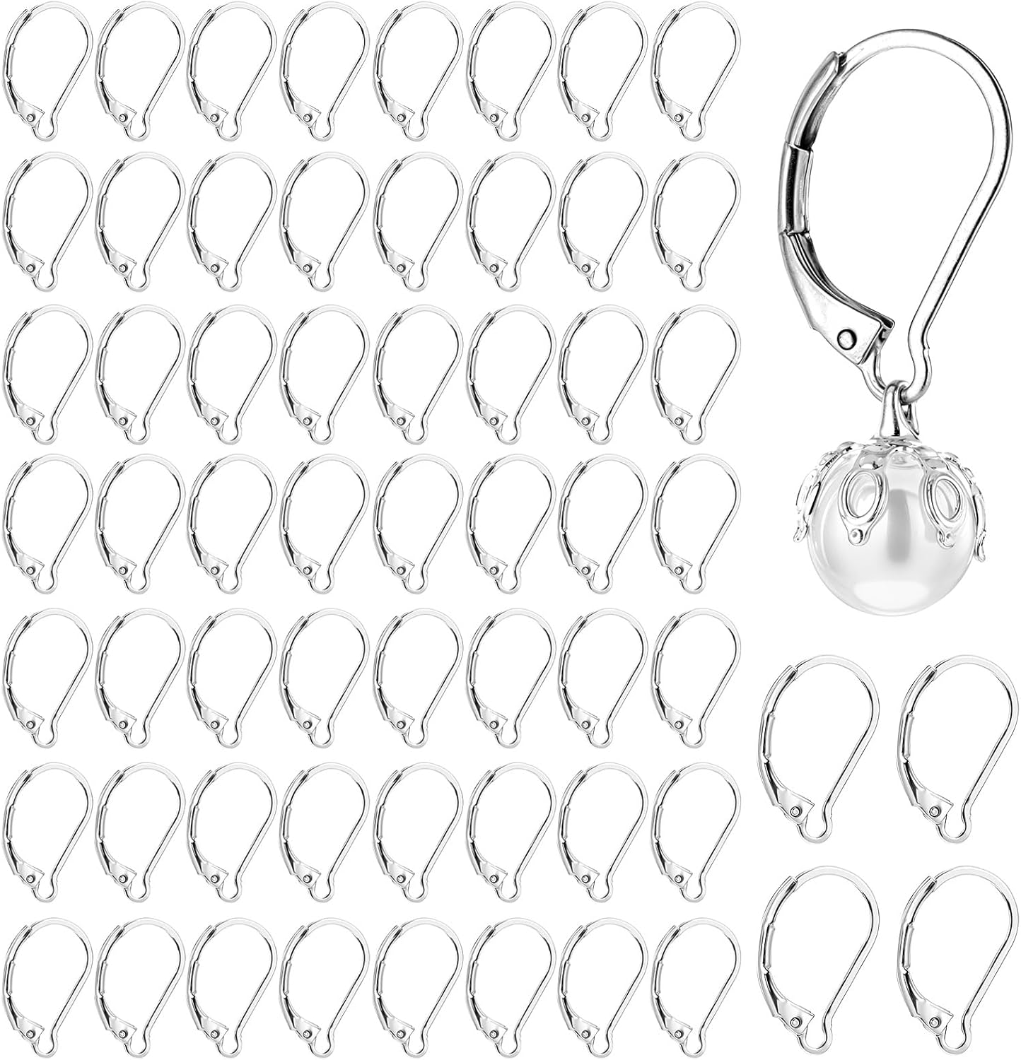 60Pcs French Wire Earring Hooks, 17x11mm Leverback Clasps, Stainless Steel Silver Earring Findings, Smooth Open-Close Dangle Ear Wires for Jewelry Making Supplies - Image 8