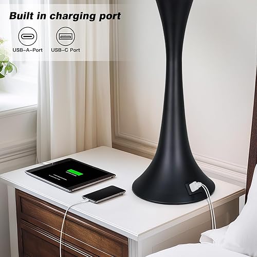 Miniatura 3 de 27.5" Table Lamps Set of 2, Touch Bedside Lamps with USB C+A Ports, 3 Way Dimmable Nightstand Lamps for Bedroom, Living Room, Office, Black Lamp