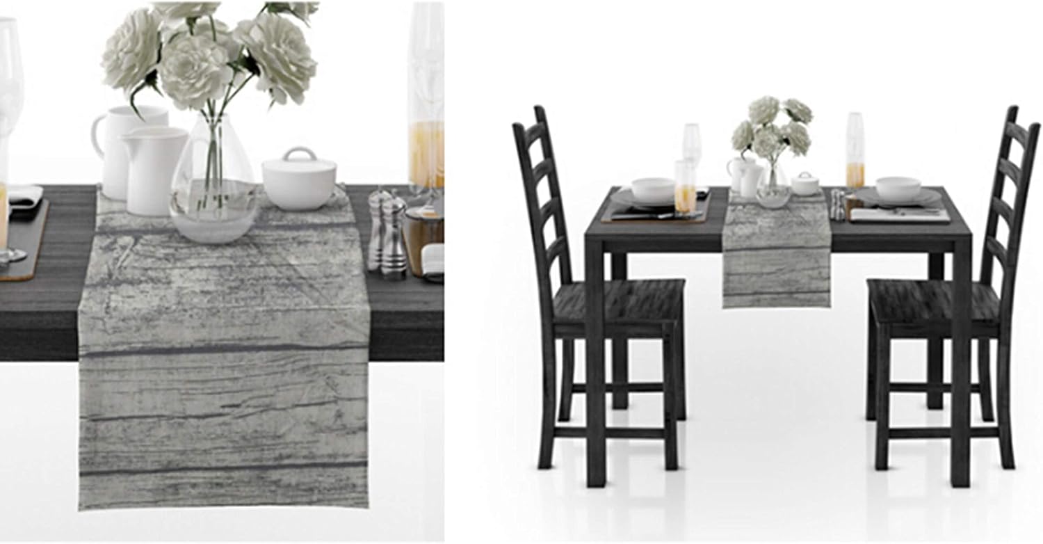 Table Runners Modern,30x280CM,Wood Pattern with Tassel Autumn Table Runner Cotton,Table Runners Gray Black