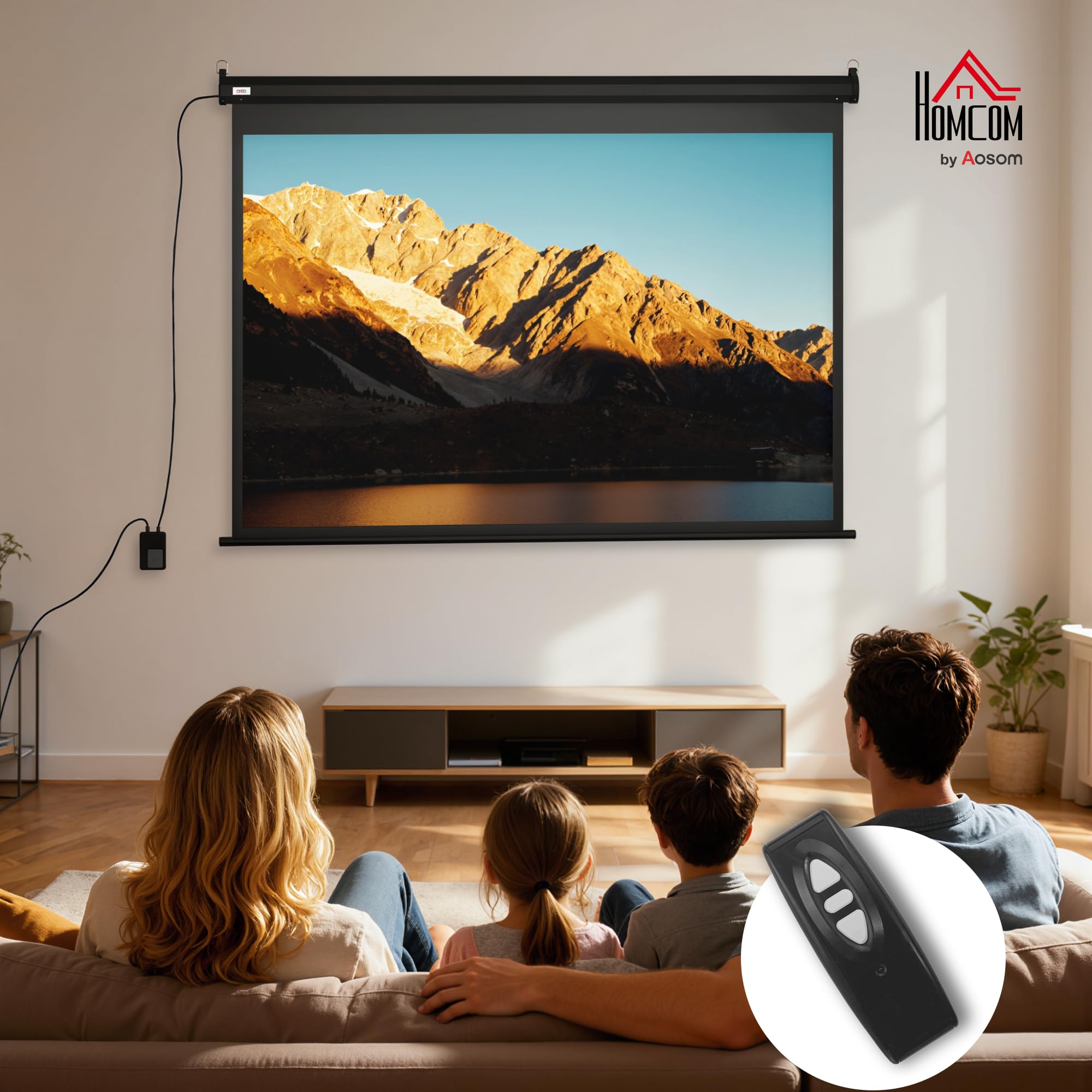 HOMCOM Beamer Leinwand 84" 171 x 130cm 4:3 HD 4K mit Fernbedienung Schwarz | Elektrische Projektionsleinwand, mit Fernbedienung, Motor Leinwand, für Heimkino oder Präsentationen