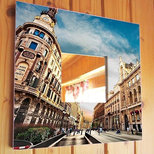 Madrid Wall Framed Mirror with Spain Street View Travel Printed Fan Art Home Room Decor Cool Gift