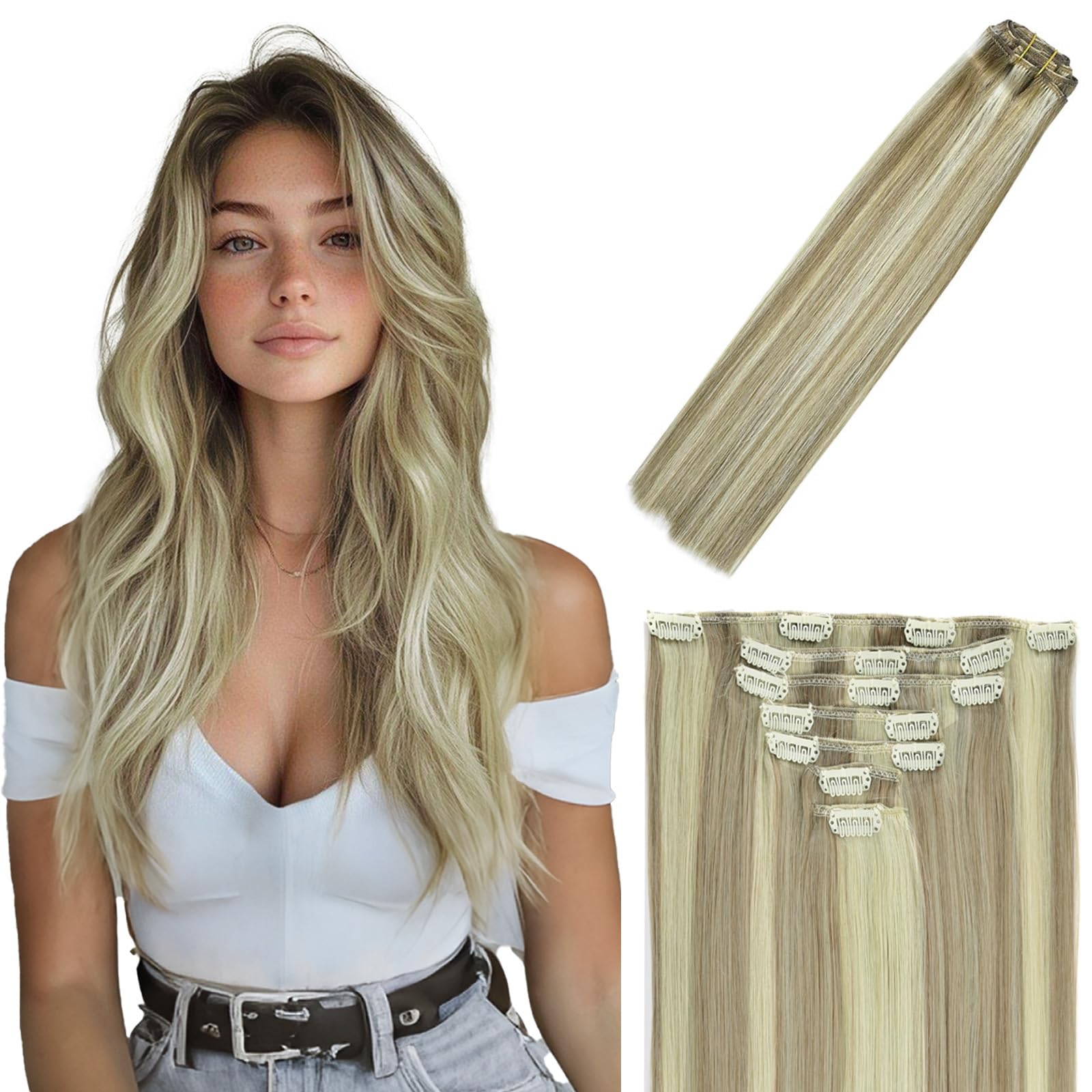 Amazon.com : Clip in Hair Extensions Real Human Hair 120g  display picture 1