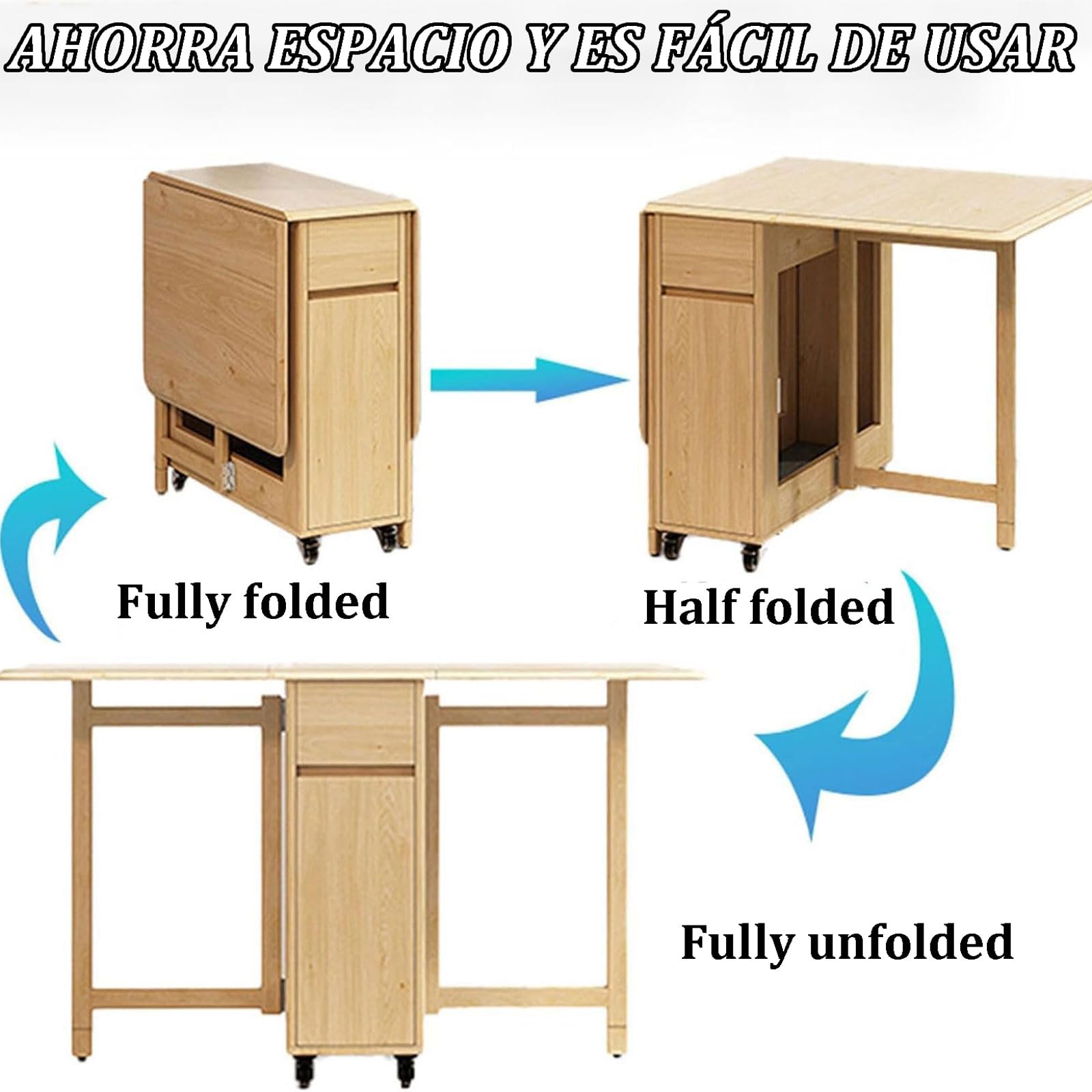 Genérico Juego de Mesa de Comedor Plegable con 4 Sillas | Madera, Extensible, Patas Ajustables, Abatible, Para 6-8 Personas