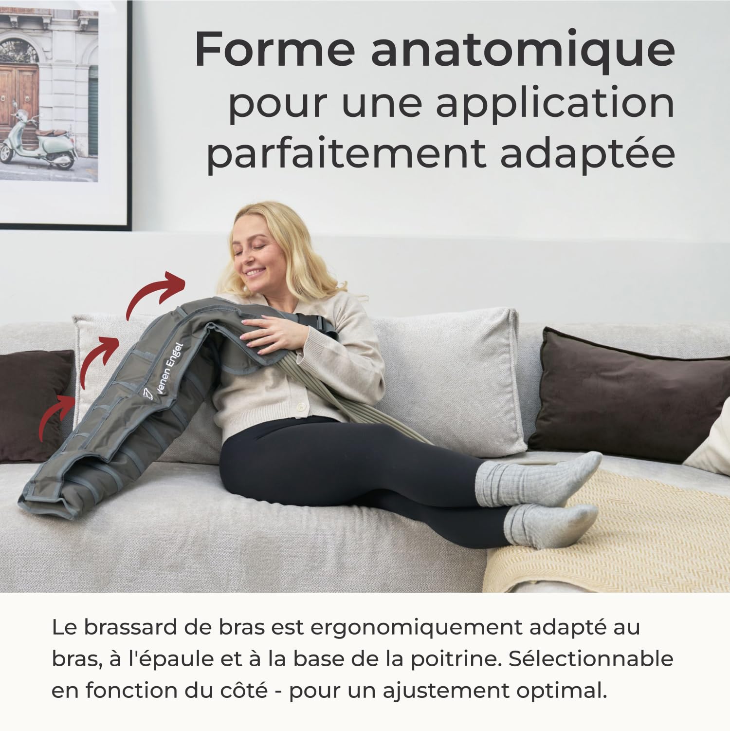 Venen Engel 4 basiques avec flux lymphatique pour le bras droit | 4 chambres à air | 1 programme de massage | Le massage par ondes de pression favorise la circulation sanguine
