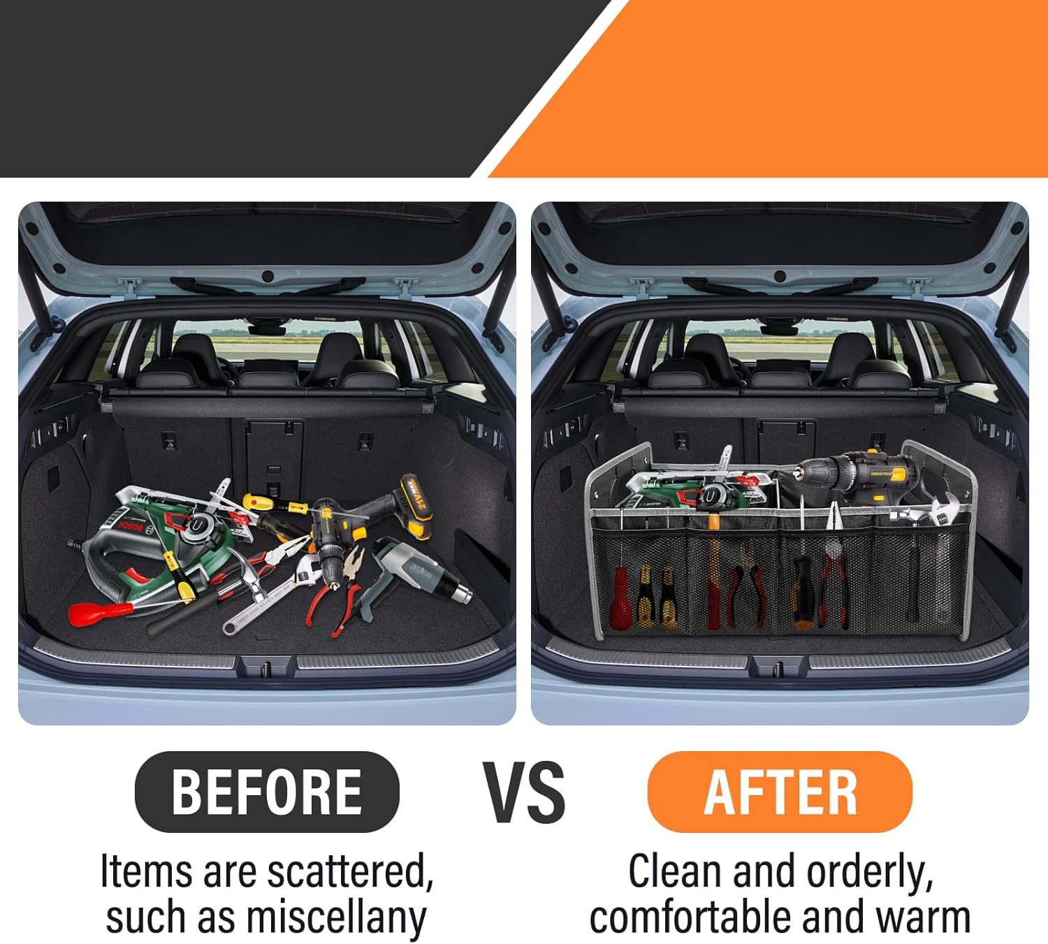 Car Trunk Organizer, Trunk Storage Box with Handle For Dodge Charger Challenger Durango, Collapsible 2 Compartment Automotive Storage Box, Waterproof Oxford Polyester Travel Accessories (B)