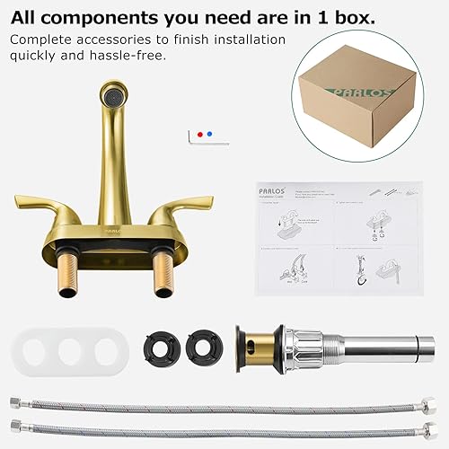 Miniatura 6 de PARLOS - Grifo de lavabo de 2 asas, para el baño, con montaje de drenaje y manguera de suministro, sin plomo, cUPC, grifo de tocador, mezclador,