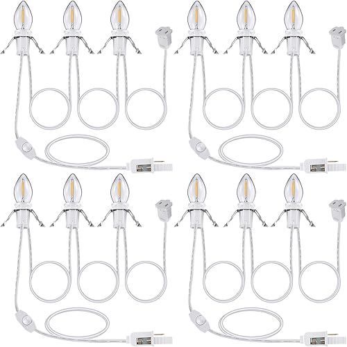 Miniatura 1 de Saillong Paquete de 4 bombillas de luz de cable para casa de pueblo navideño, 6 LED C7, kit de luz de modo de soplado de Navidad, repuesto con