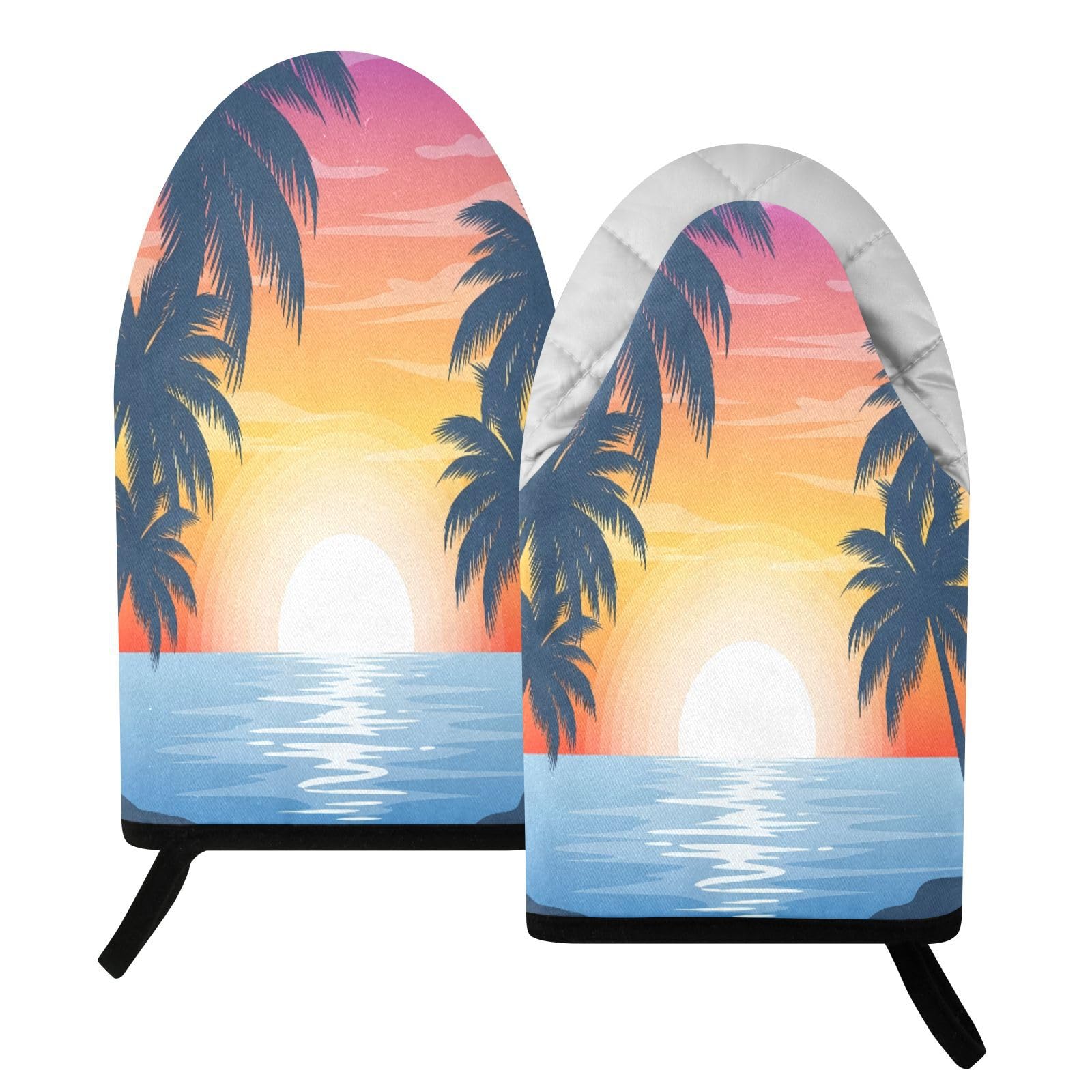 BURSTDDY Seaside Sunset Oven Mitt,Heat Resistant Kitchen Mitts for Cooking