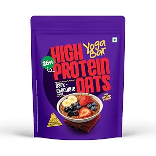 Yogabar 26g High Protein Oats 1kg , Dark Chocolate - Breakfast Cereal with Wholegrains, 26% Protein & No added sugar - Oats High Protein for Gym - Premium Protein Blend with Whey Protein Powder - with Goodness of Chia, Sunflower & Pumpkin Seeds & Probiotics for Absorption